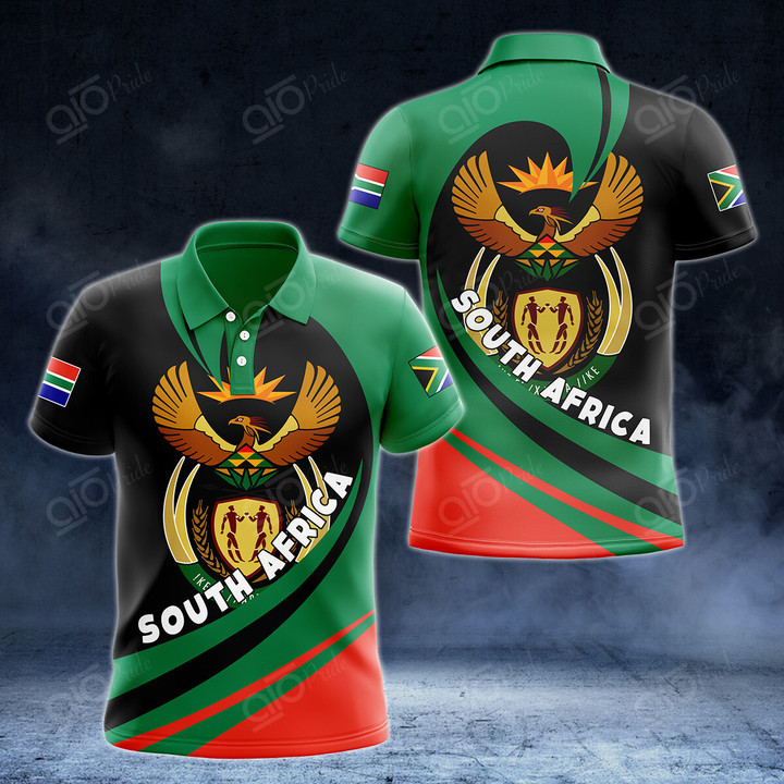AIO Pride South Africa Coat Of Arms Big Wave Style Polo Shirt