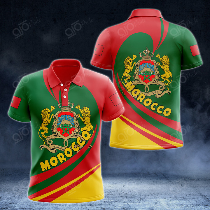 AIO Pride Morocco Coat Of Arms Big Wave Style Polo Shirt