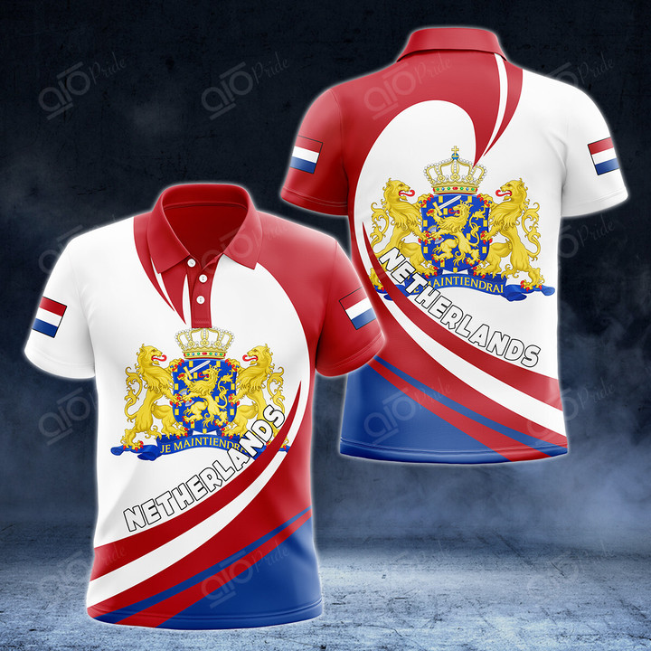 AIO Pride Netherlands Coat Of Arms Big Wave Style Polo Shirt