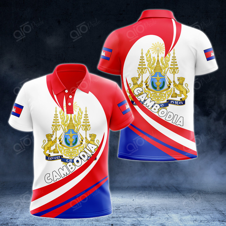 AIO Pride Cambodia Coat Of Arms Big Wave Style Polo Shirt
