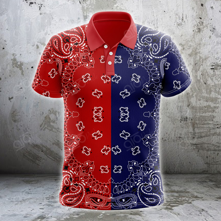 AIO Pride Red And Blue Bandana Paisley Polo Shirt
