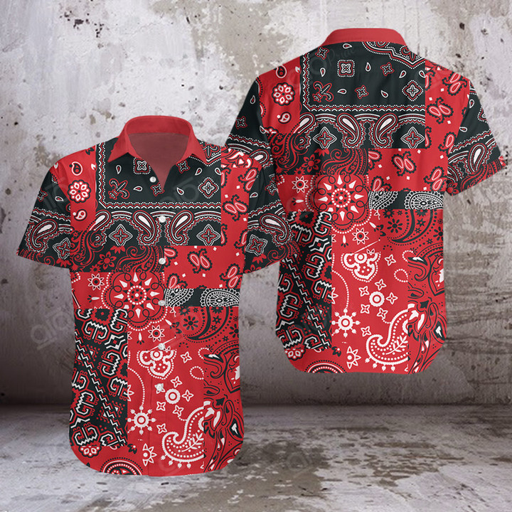 AIO Pride Red And Black Bandana Patchwork Hawaiian Shirt