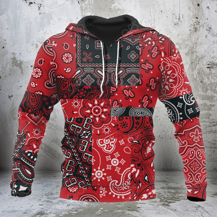 AIO Pride Red And Black Bandana Patchwork Hoodies