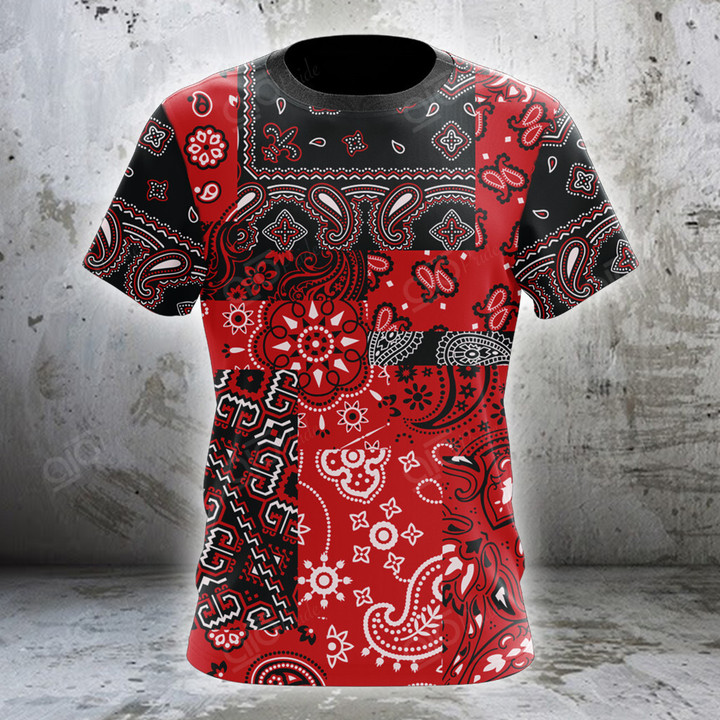 AIO Pride Red And Black Bandana Patchwork T-shirt