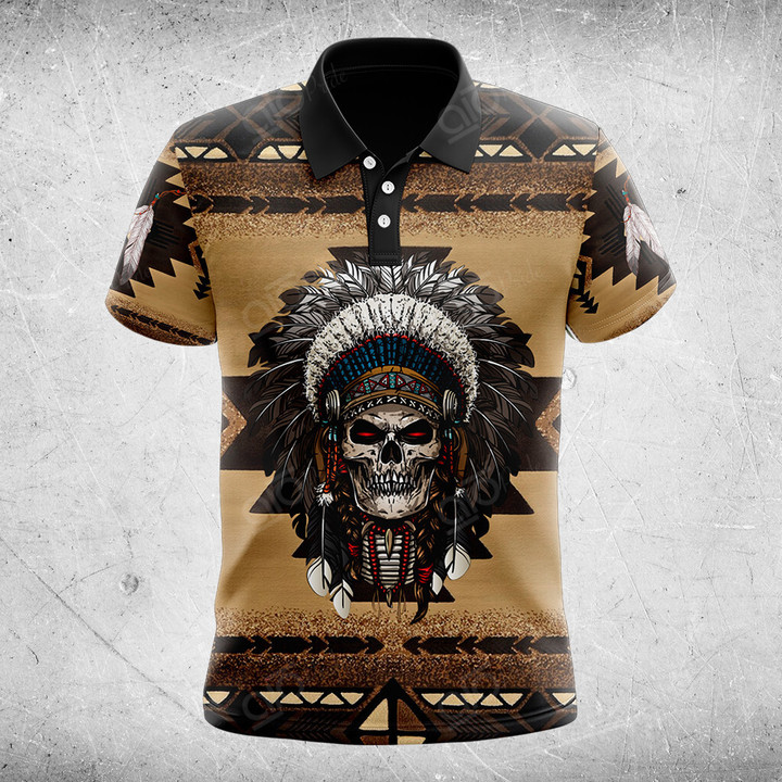 AIO Pride Native American Pattern Chief Skull Polo Shirt