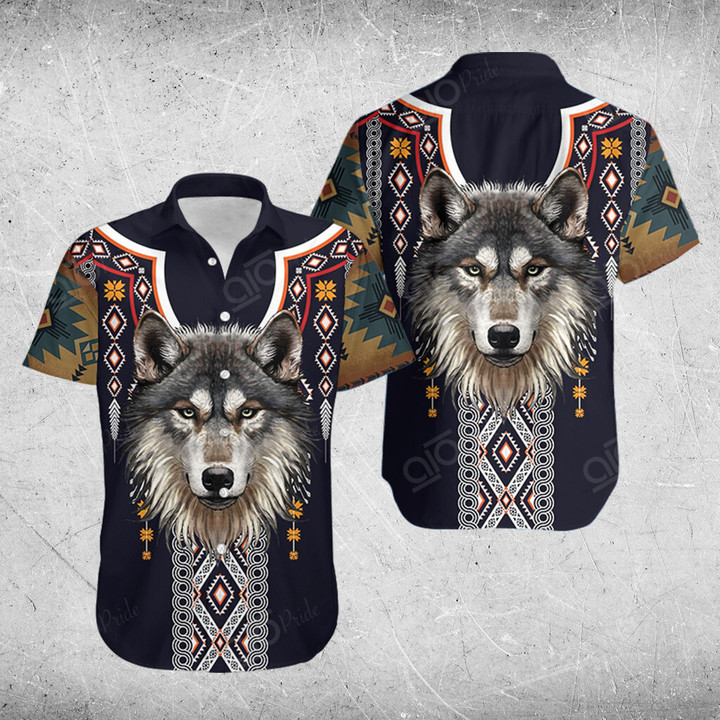 AIO Pride Native American Wolf Tribal Pattern Hawaiian Shirt