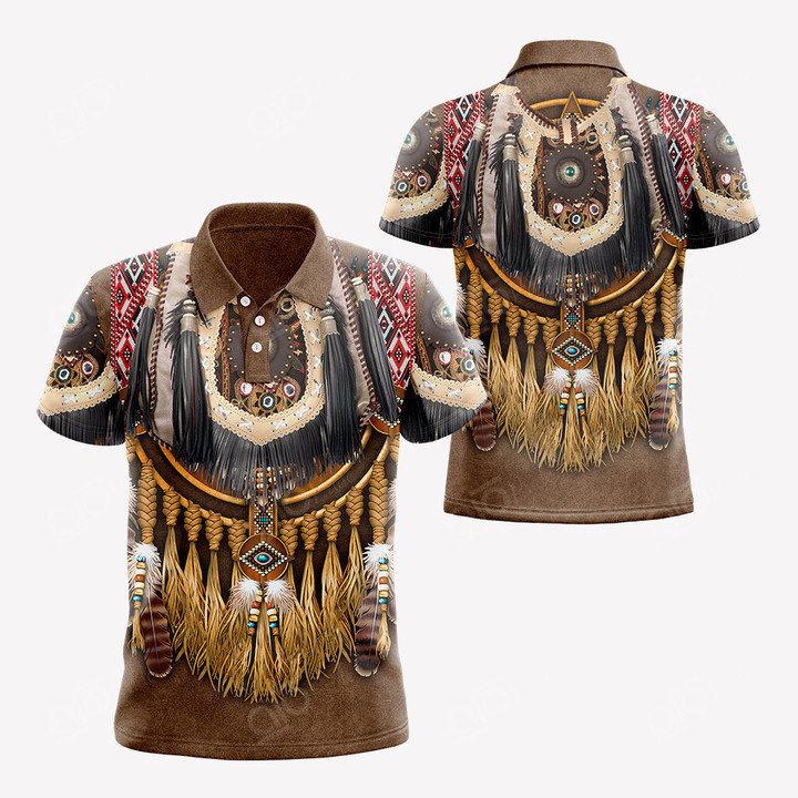 AIO Pride Native American 3D Red Tribal Pattern Polo Shirt