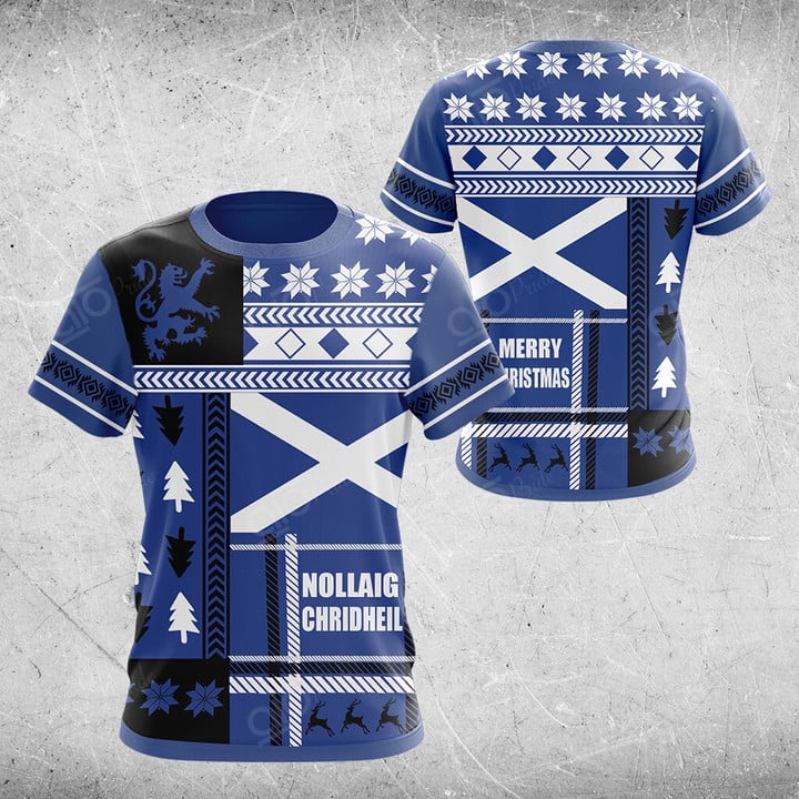 AIO Pride Blue Scotland Lion Merry Christmas T-shirt