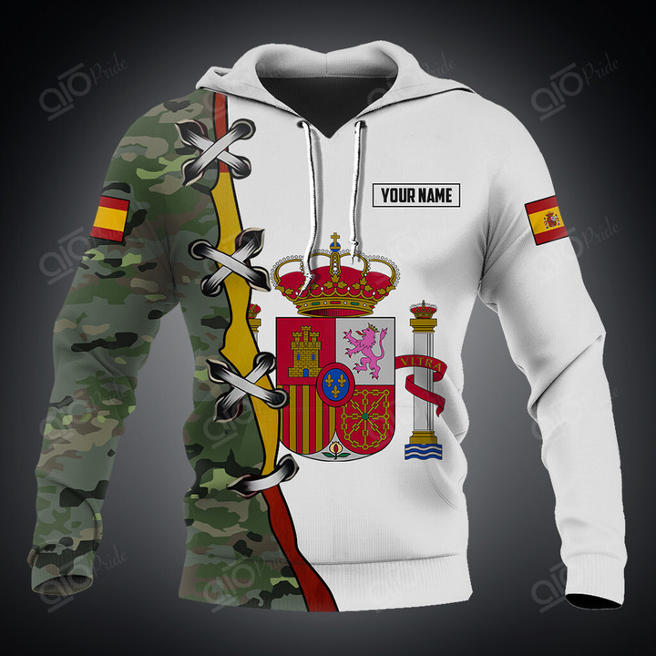 AIO Pride Custom Name Spain Camo Army Hoodies