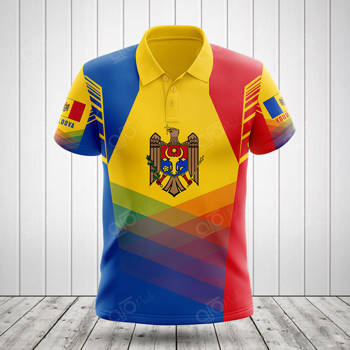 AIO Pride Custom Name Moldova Flag Criss Cross Style Polo Shirt