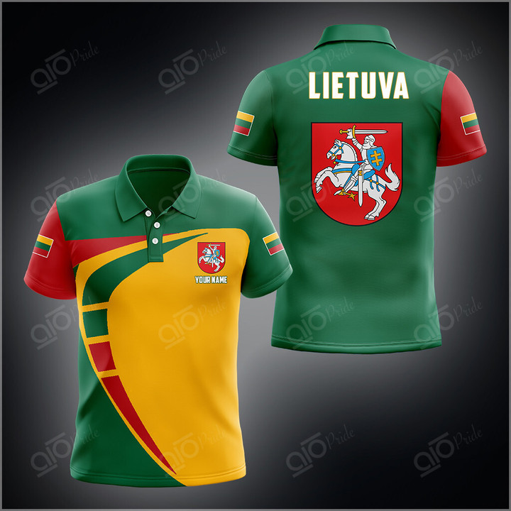 AIO Pride Custom Name Lietuva Flag Sport Polo Shirt