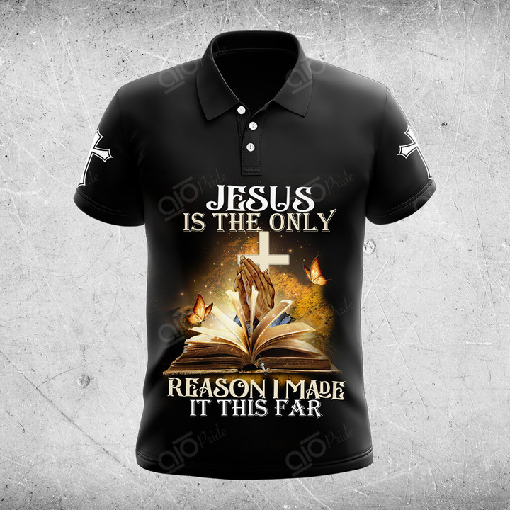 AIO Pride Jesus Is The Only Reason I Made It This Far Black Polo Shirt