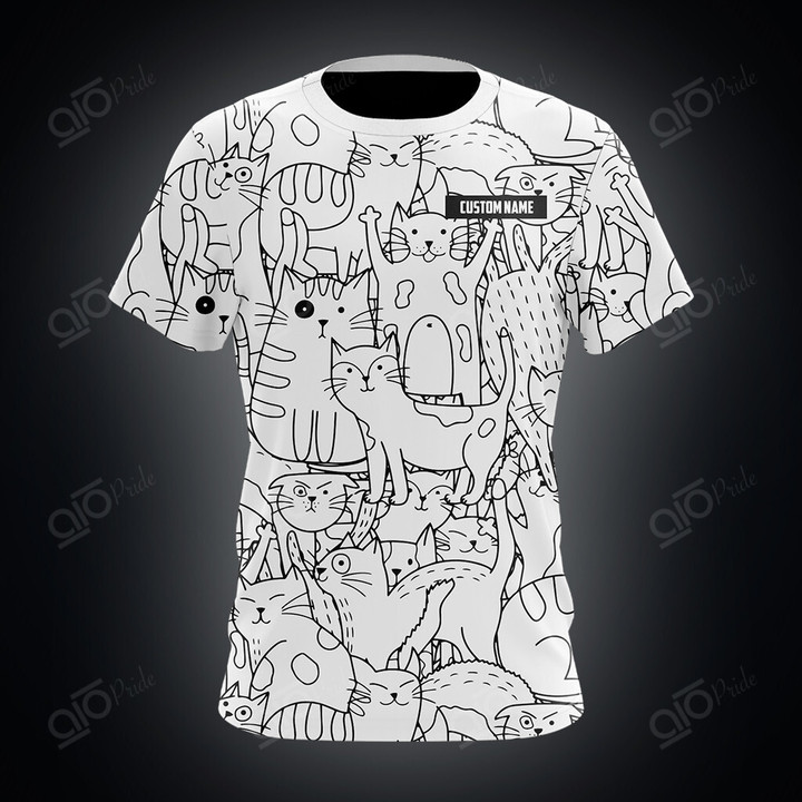 AIO Pride Custom Name Cats Pattern White T-shirt