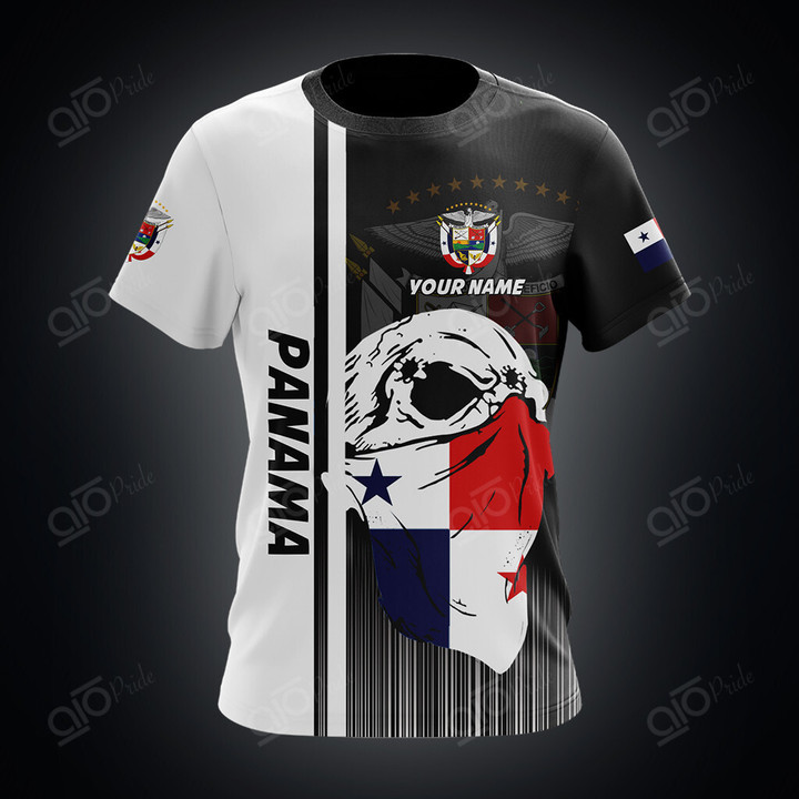AIO Pride Custom Name Panama Coat Of Arms Skull Scarf Flag T-shirt