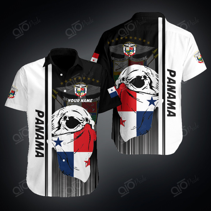 AIO Pride Custom Name Panama Coat Of Arms Skull Scarf Flag Hawaiian Shirt