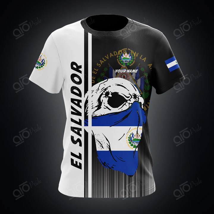 AIO Pride Custom Name El Salvador Coat Of Arms Skull Scarf Flag T-shirt