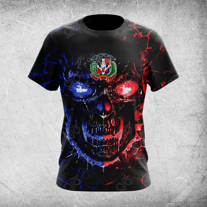 AIO Pride Dominican Republic Coat Of Arms Skull Lava Flag T-shirt