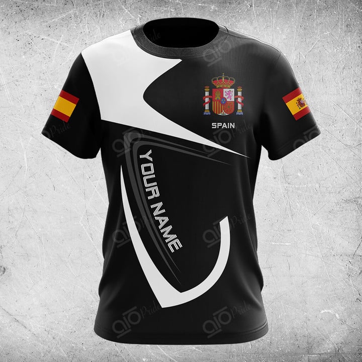 AIO Pride Custom Name Spain Coat Of Arms & Flag T-shirt