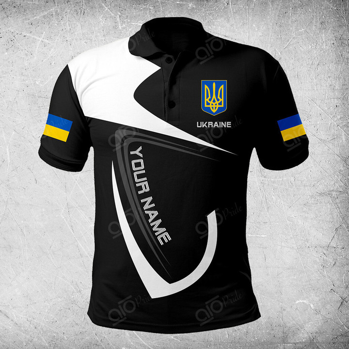 AIO Pride Custom Name Ukraine Coat Of Arms & Flag Polo Shirt
