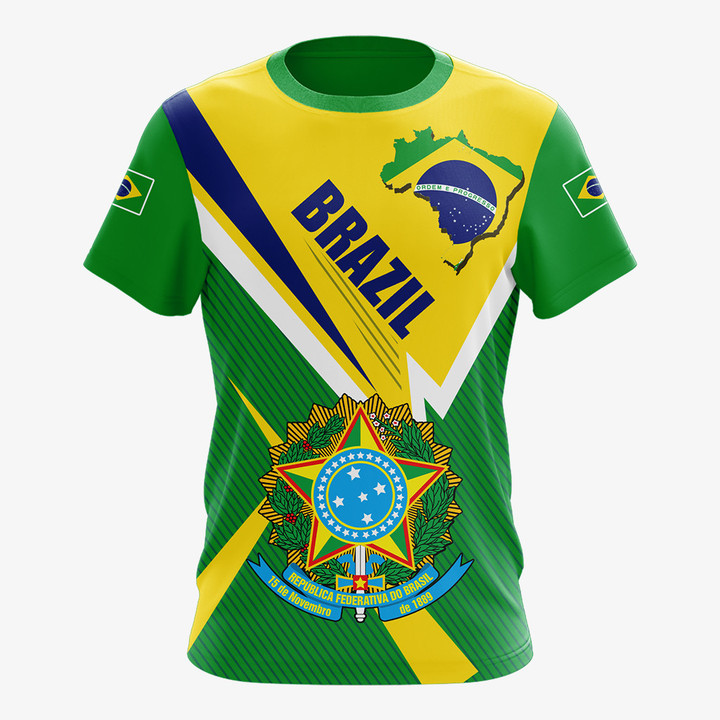 AIO Pride Brazil Coat Of Arms Flag Map T-shirt
