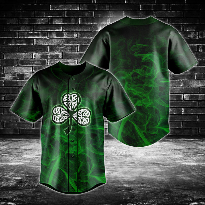 Irish Shamrock Green Smoke Baseball Jersey Shirt