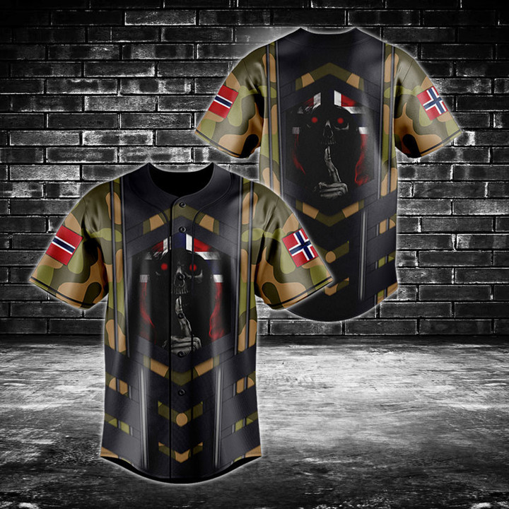 Norway Army Camo Skull 3D Flag Baseball Jersey Shirt