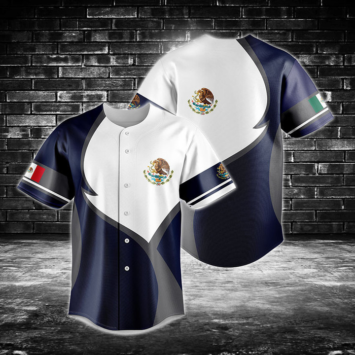 Mexico Coat Of Arms Blue And White Baseball Jersey Shirt