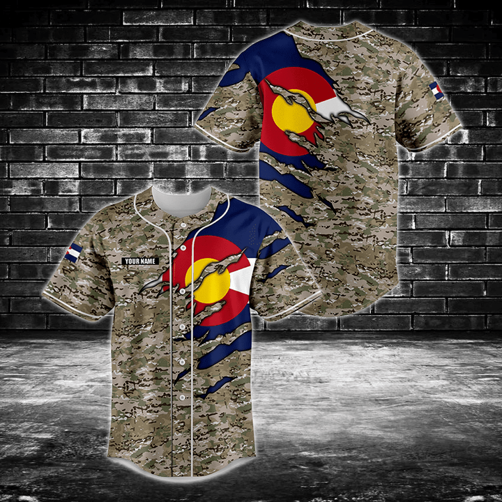 Customize Colorado Flag Camo 3D Baseball Jersey Shirt