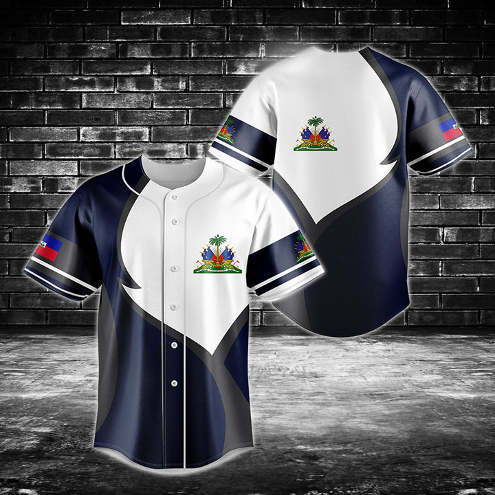 Haiti Coat Of Arms Blue And White Baseball Jersey Shirt