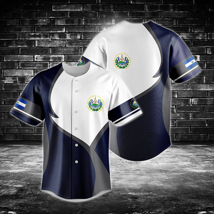 El Salvador Coat Of Arms Blue And White Baseball Jersey Shirt