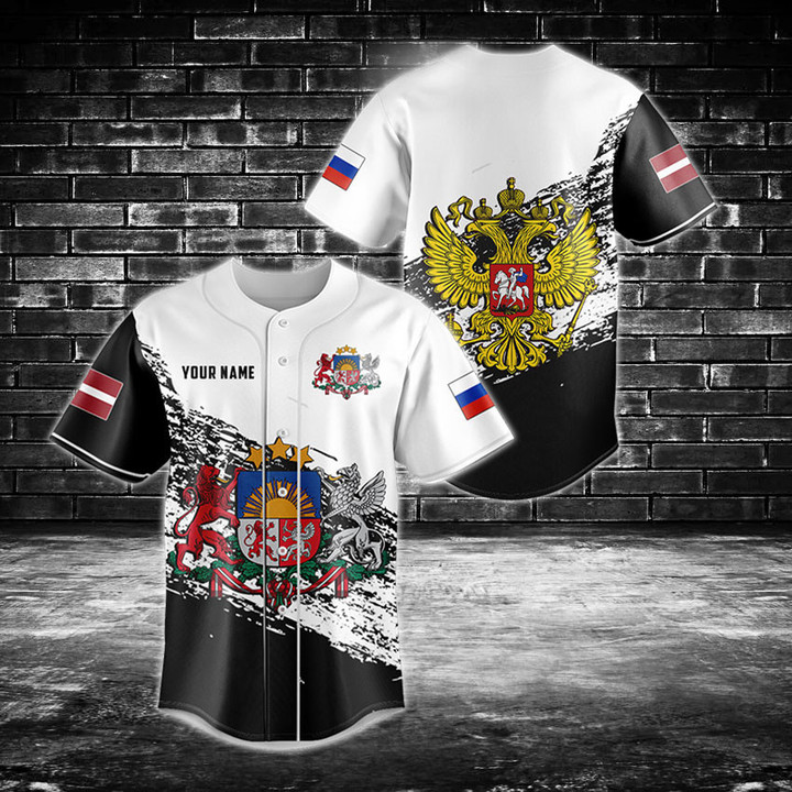 Custom Name Latvia - Russia Baseball Jersey Shirt