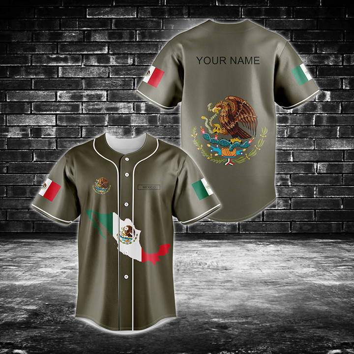 Mexico Coat Of Arms And Map Baseball Jersey Shirt