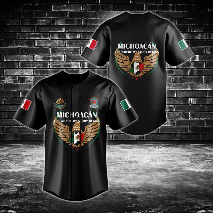 Mexico Michoacán Map Baseball Jersey Shirt