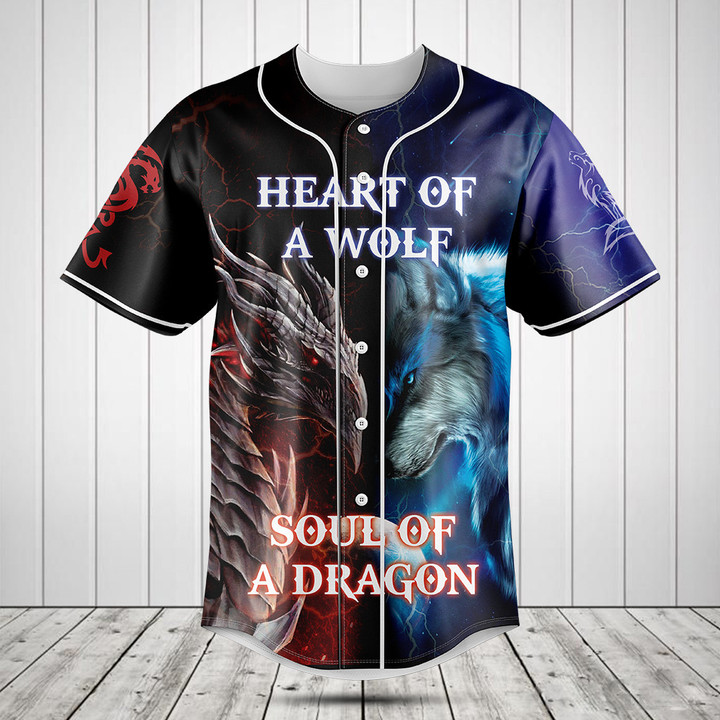 Heart Of A Wolf Soul Of A Dragon 3D Baseball Jersey Shirt
