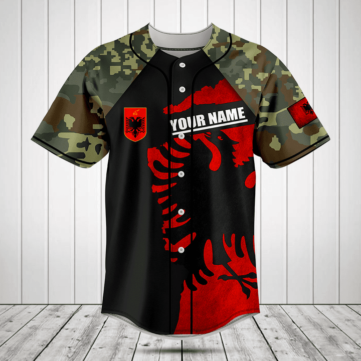 Customize Albania Coat Of Arms Camouflage Baseball Jersey Shirt