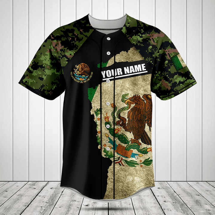 Customize Mexico Coat Of Arms Camouflage Baseball Jersey Shirt