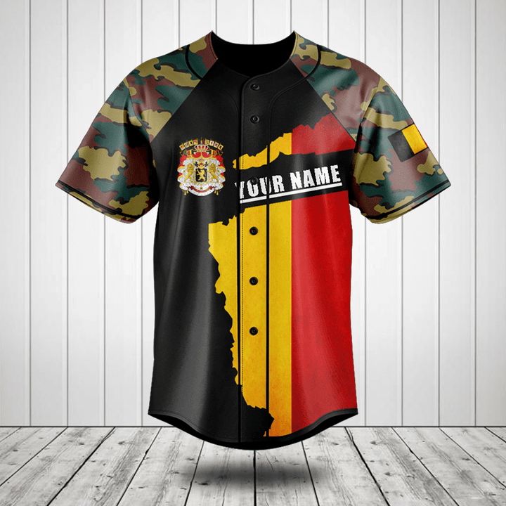 Customize Belgium Coat Of Arms Camouflage Baseball Jersey Shirt