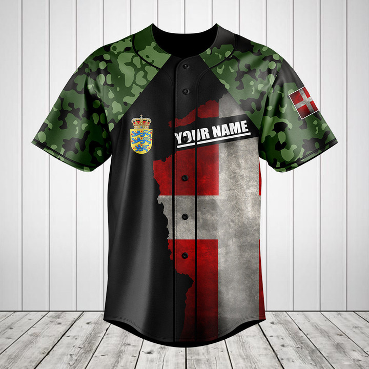 Customize Denmark Coat Of Arms Camouflage Baseball Jersey Shirt