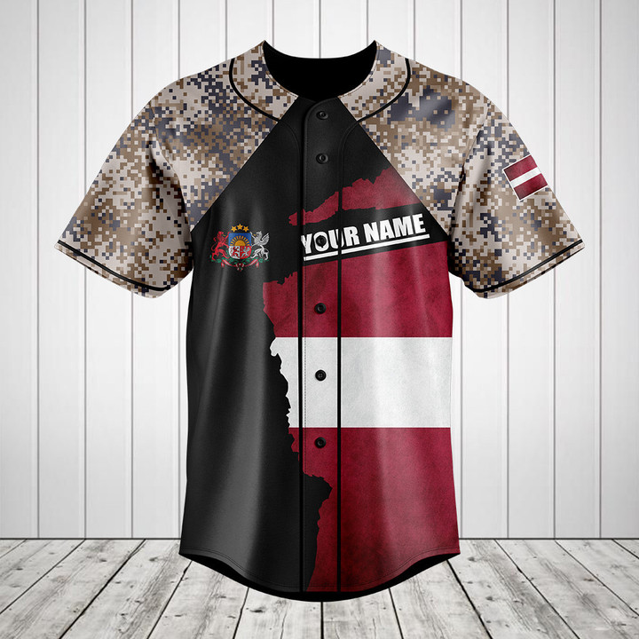 Customize Latvia Coat Of Arms Camouflage Baseball Jersey Shirt