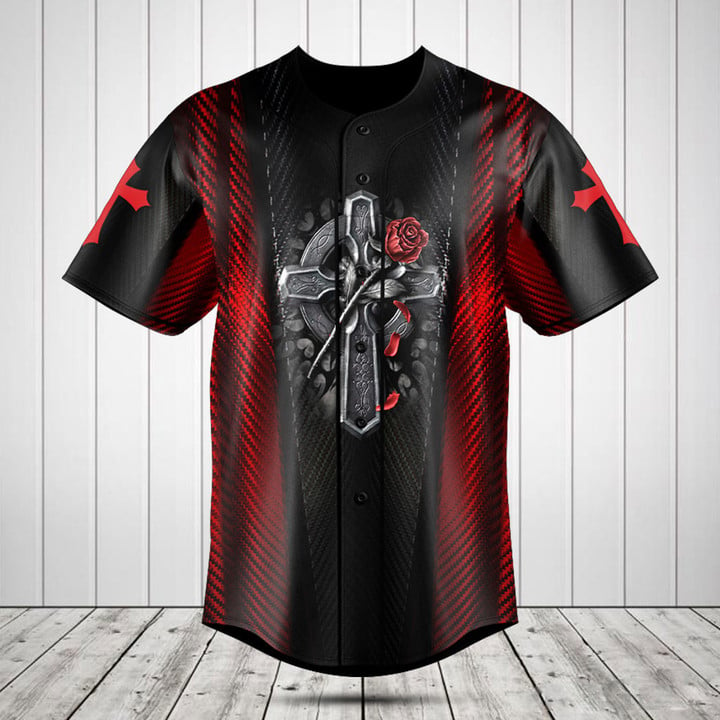 Cross Rose Carbon 3D Pattern Baseball Jersey Shirt