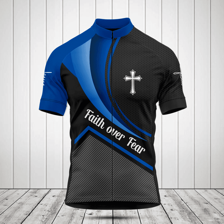Faith Over Fear 3D Carbon Pattern Men's Cycling Jersey