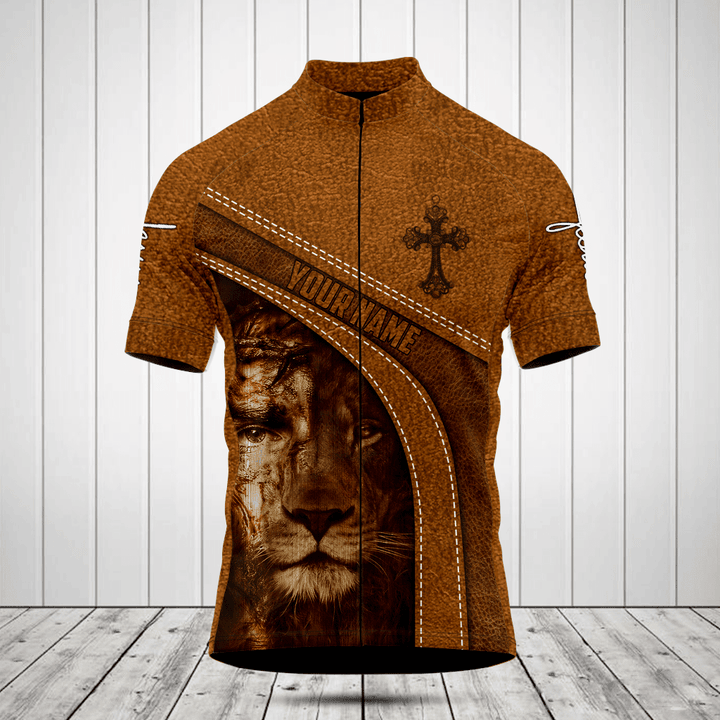 Customize Lion Cross Leather 3D Men's Cycling Jersey