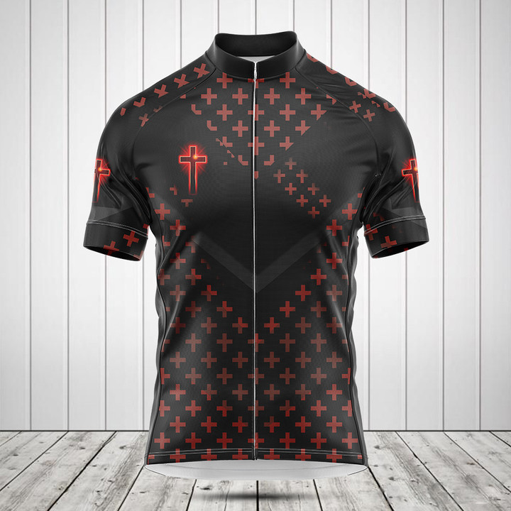 Red Cross Pattern Men's Cycling Jersey