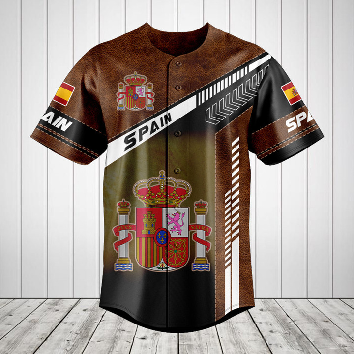 Spain Coat Of Arms Leather Speed Style Baseball Jersey Shirt