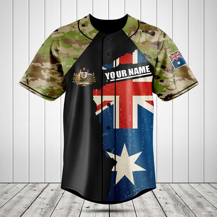 Customize Australia Coat Of Arms Camouflage Baseball Jersey Shirt