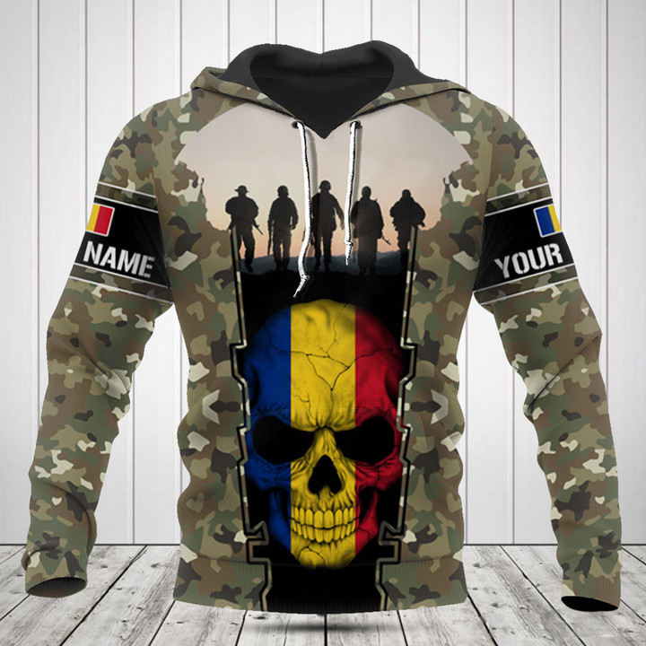 Customize Romania 3D Skull Flag Camouflage Shirts