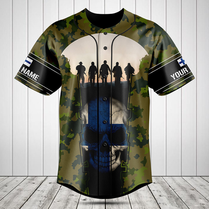Customize Finland 3D Skull Flag Camouflage Baseball Jersey Shirt