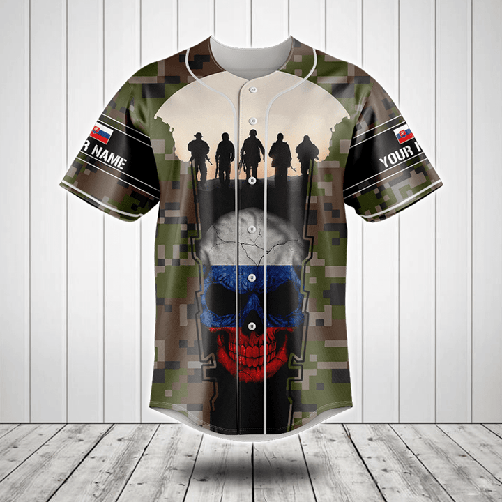 Customize Slovakia 3D Skull Flag Camouflage Baseball Jersey Shirt