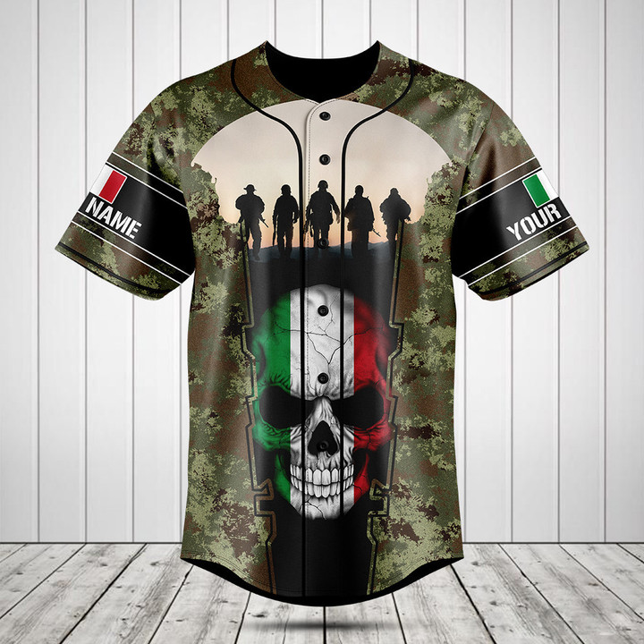 Customize Italy 3D Skull Flag Camouflage Baseball Jersey Shirt
