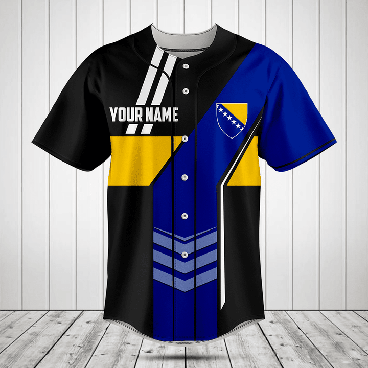 Customize Bosnia Flag Speed Style Baseball Jersey Shirt
